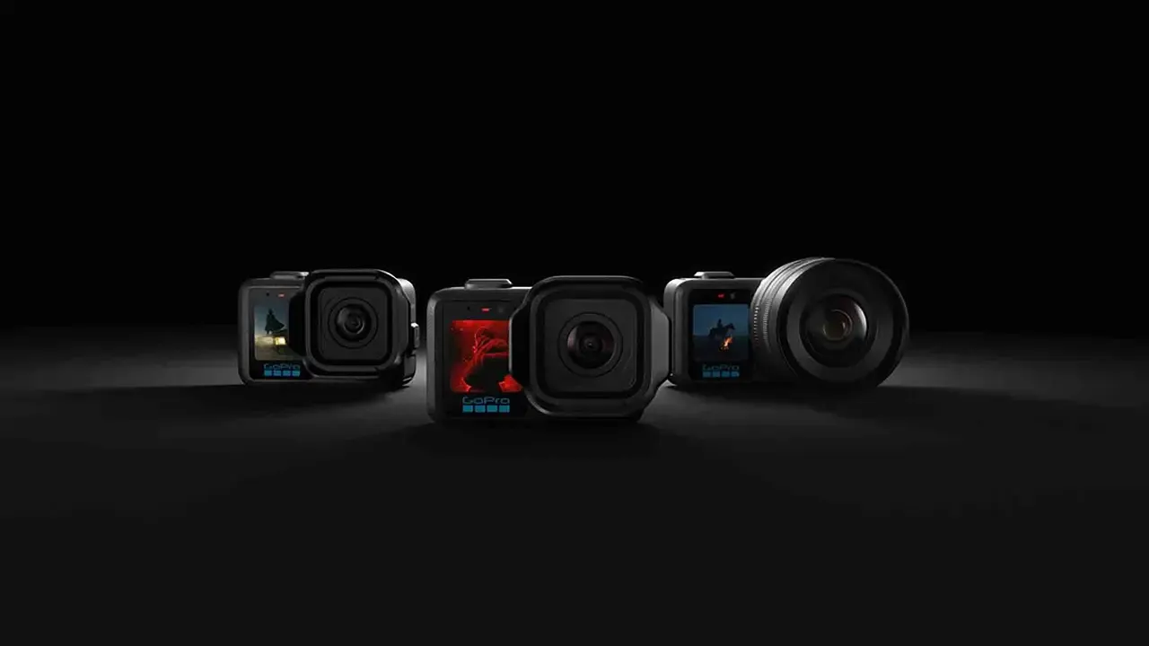 GoPro Mission 1 Pro camera showing lens and OLED display