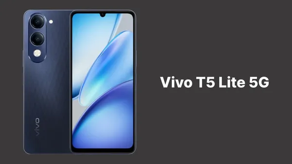 Vivo T5 Lite 5G render showing dual rear cameras and waterdrop notch display