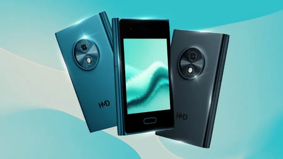 HMD Touch 4G feature phone with a 3.2-inch touchscreen shown in Cyan and Dark Blue color options