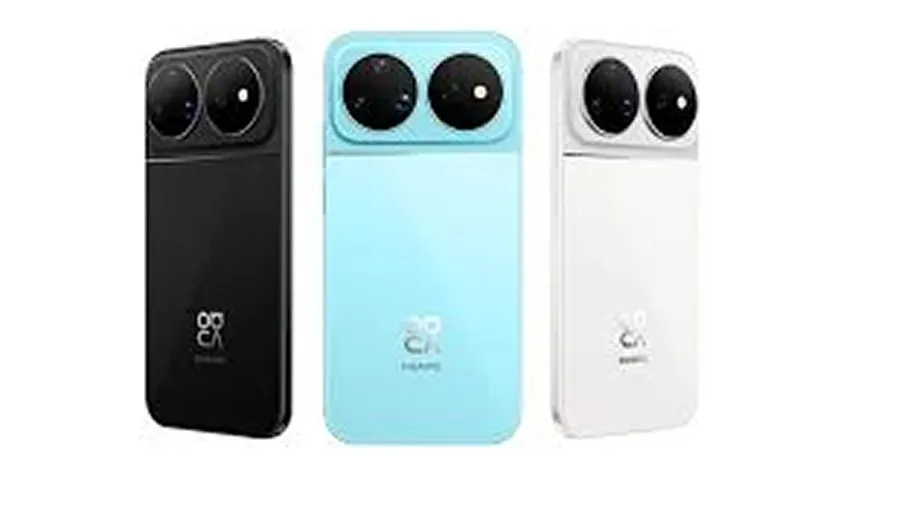 Huawei Nova 16 smartphones in Black, Sky Blue, and White color options featuring a dual-camera rear design and flat-frame body.