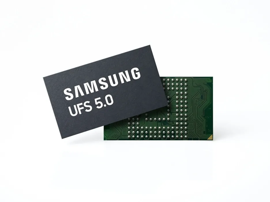Samsung UFS 5.0 storage chip showcasing the company's next-generation high-speed flash storage solution for AI-powered mobile devices.